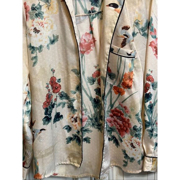 Zara Women's Oriental Japanese Garden Floral Print Satin Shirt Multicolor Small - Picture 13 of 15